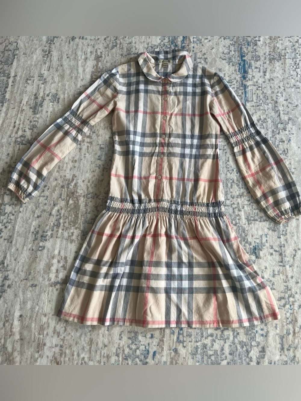 Burberry Beige Plaid nova check Long-Sleeve Button Dress girls 12y or XS